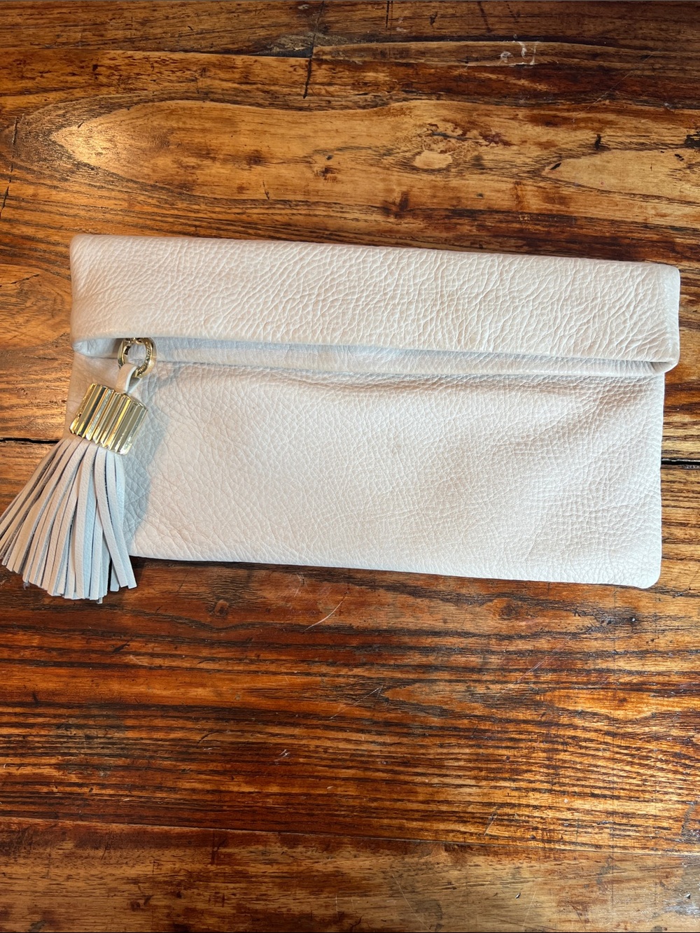 Cream India Hicks Leather Tassel Clutch Purse